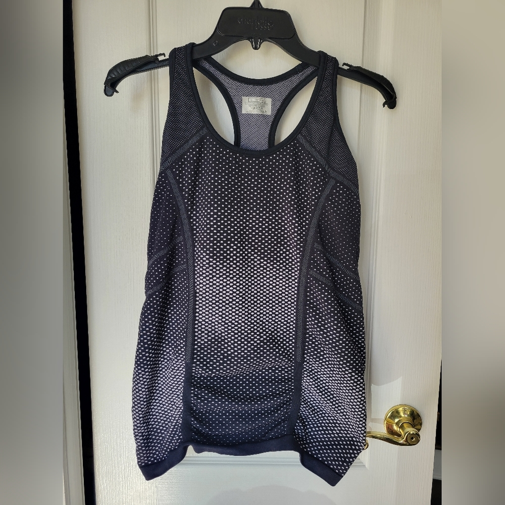 Athleta Fastest Track Racerback Tank Top Black White Polka Dot Seamless Large